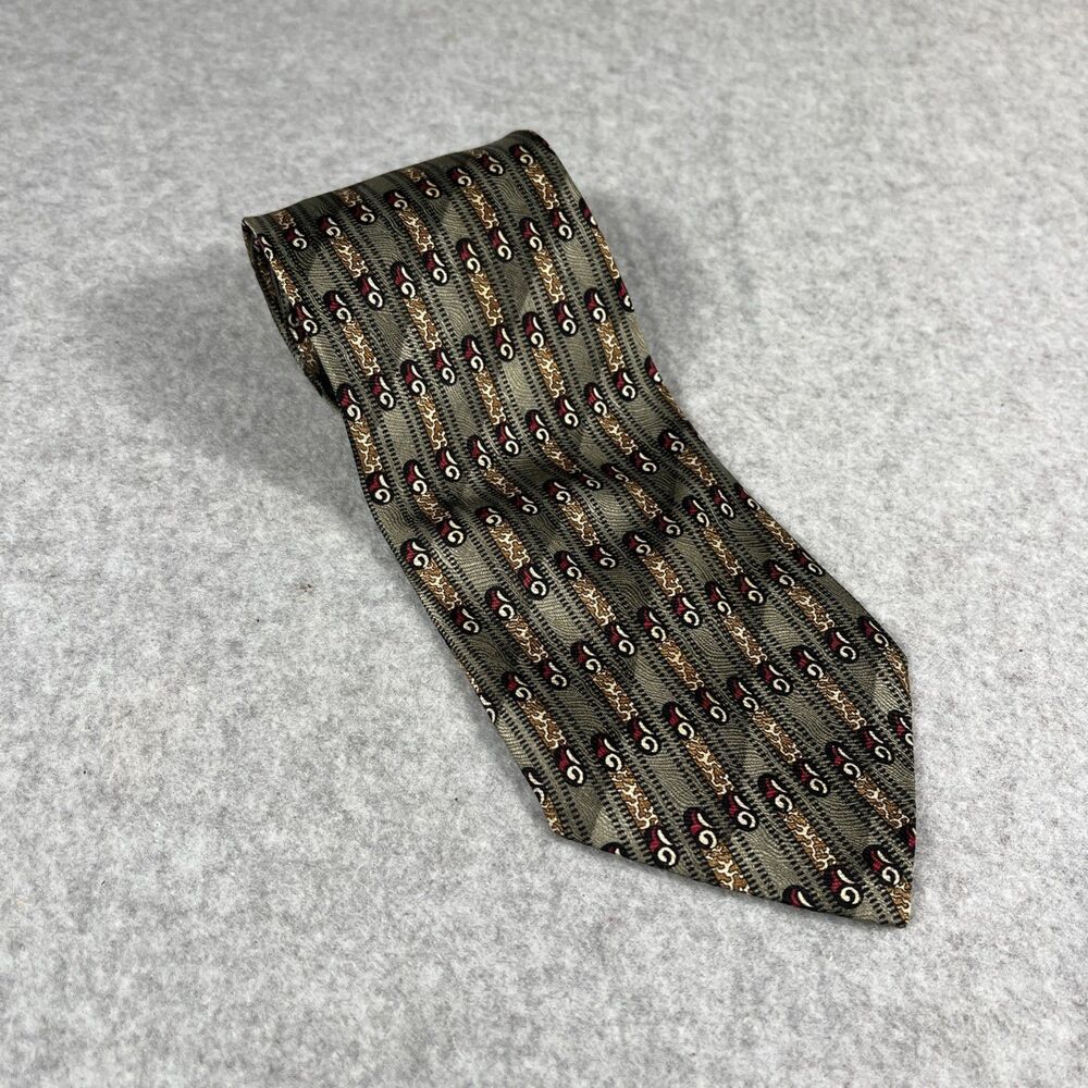 Emilio Ponti Roma Milano Silk Necktie Vintage Italian Geometric Olive Green Red